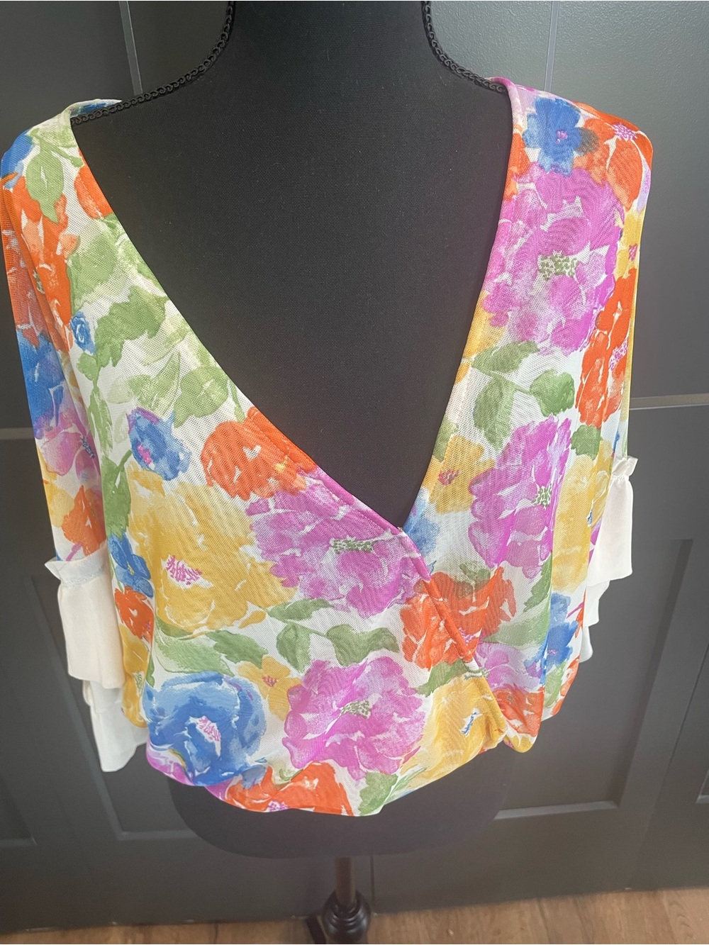 Floral V-Neck Surplice Blouse - Multicolor